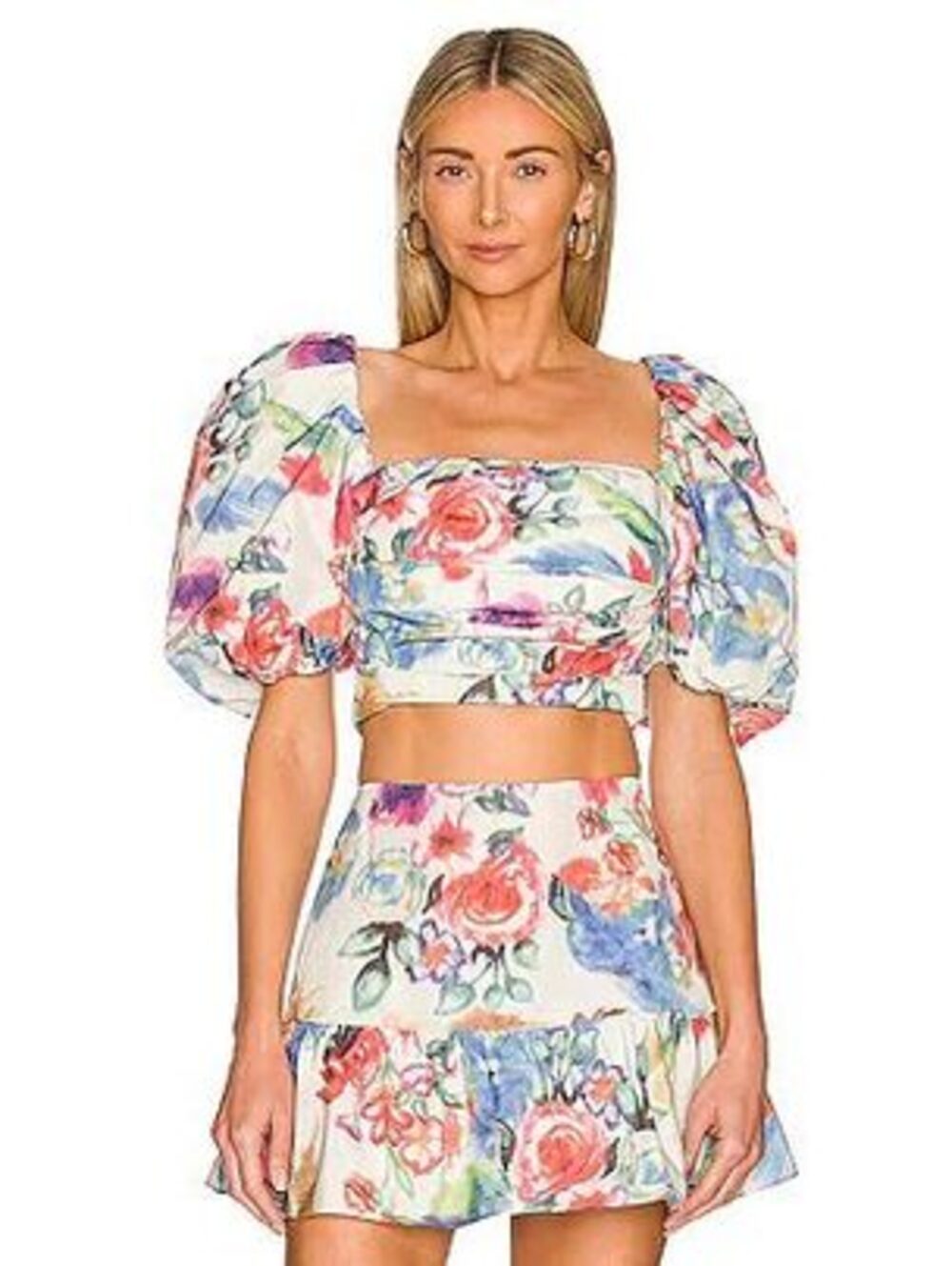 Amanda Uprichard Lana Puff Sleeve Crop top in Pasadena Floral S